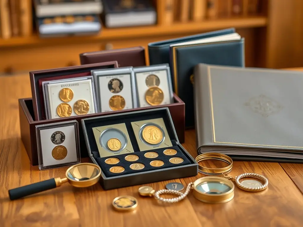 A neatly arranged set of coin holder pages with various Canadian coins inserted, showcasing their protective design and clear visibility, set against a backdrop of a collector's desk with other supplies.